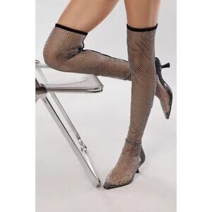 Simon Miller Crystal Fishnet Tall Kuki Stocking Boots Statement Party NYE Sz 9